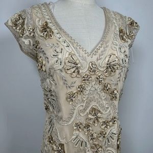 SUE WONG Beige Silk heavily beaded dress NWT sz 10